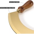 thumbnail image 3 of ABCISI 6.8 Inch Stainless Steel Mezzaluna Knife, Salad Rocker Chopper with Double Wood Handle, Pizza Cutter Chopper Knife with Curved Sharp Blade, Mincing Knife for Fruit Vegetable Herbs Nuts(Gold), 3 of 12
