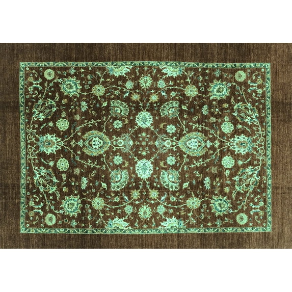 Ahgly Company Indoor Rectangle Abstract Turquoise Blue Modern Area Rugs, 7' x 10'
