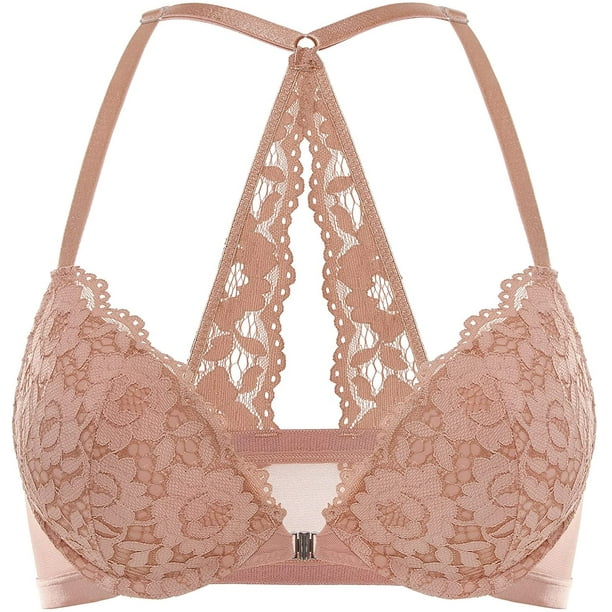 Women's Push Up Bra Front Closure Bras Lace Padded Underwire Plunge Floral  