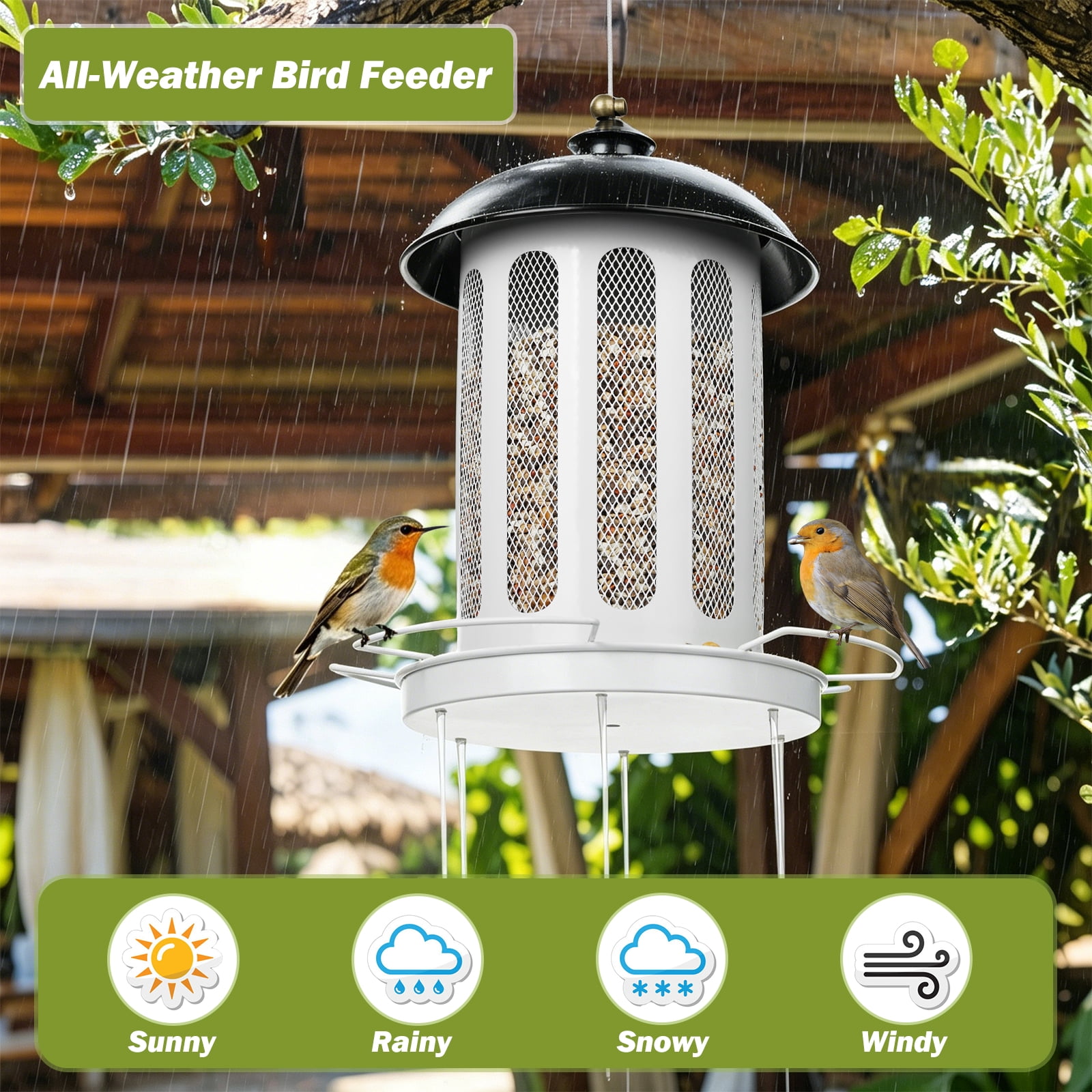 Samhe Bird Feeder, Bird Feeders for Outdoor Hanging, Heavy Duty Metal Wild Birdfeeder 4 lbs Large Capacity, White