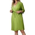 thumbnail image 6 of longantii Women's Post Surgery Mastectomy Robe with 4 Internal Drain Pockets 3/4 Sleeve Pajama Dress Shirt Warm Loose Housecoat Light Green L, 6 of 9