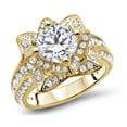 thumbnail image 2 of Dreamofdazzles Jewels 925 Sterling Silver 2.00 Ct Round Cut Diamond Flower Wedding Engagement Thanksgiving Christmas Bridal Ring Set 14K Yellow Gold Plated For Women's -9, 2 of 5