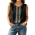 thumbnail image 2 of CQONEPT Women's Linen Embroidered Tank Tops Casual Sleeveless Crew Neck Blouse Vintage Boho Loose Summer Beach Casual Shirts Black XXL, 2 of 7