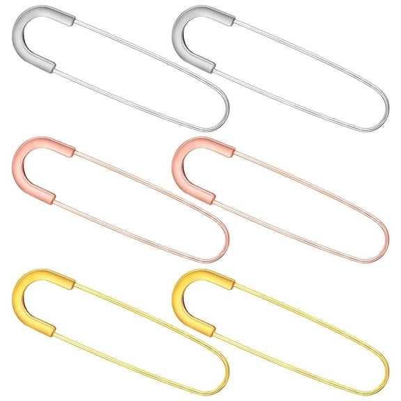 6pcs 3 Colors Long Extra Large Safety Pins Metal Heavy Duty Big Blanket Pins Strong Clothing Crafts Pins for Leather Canvas Skirts Kilts Sewing Quilting, 8 cm