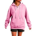thumbnail image 6 of Htigea Womens Lace Up Hoodies Thin Fleece V-Neck Hooded Sweatshirts Casual Loose Fit Pullover Tunic Tops with Pocket Pink XL, 6 of 6