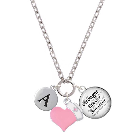 Delight Jewelry Silvertone Capital Letter - A - Pebble Disc - Light Pink Heart Nurse Strong Zoe Necklace