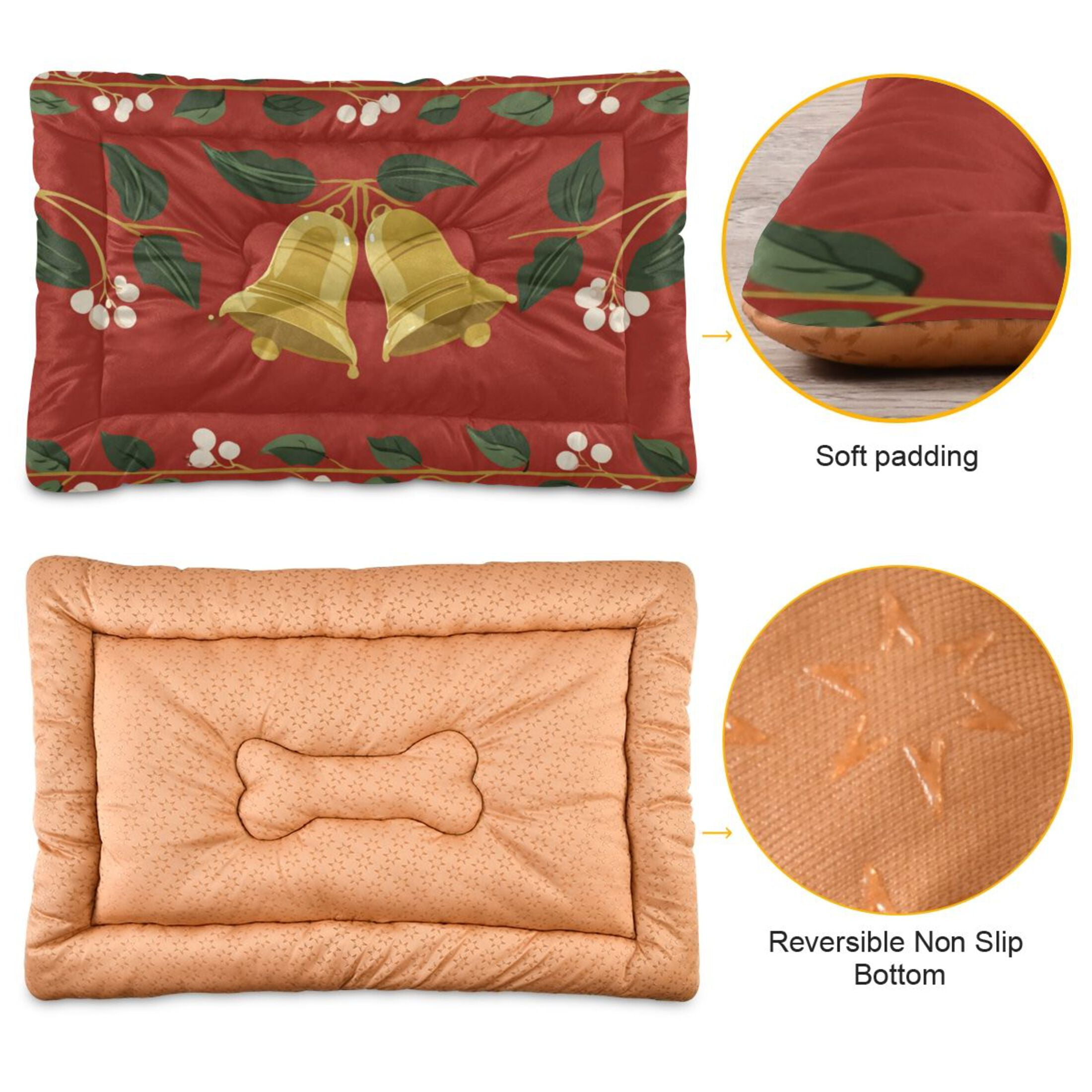 Cozy Mat Pet Bed Indoor Outdoor Warm Soft For Cat Dog Puppy(S/M) Christmas Bell
