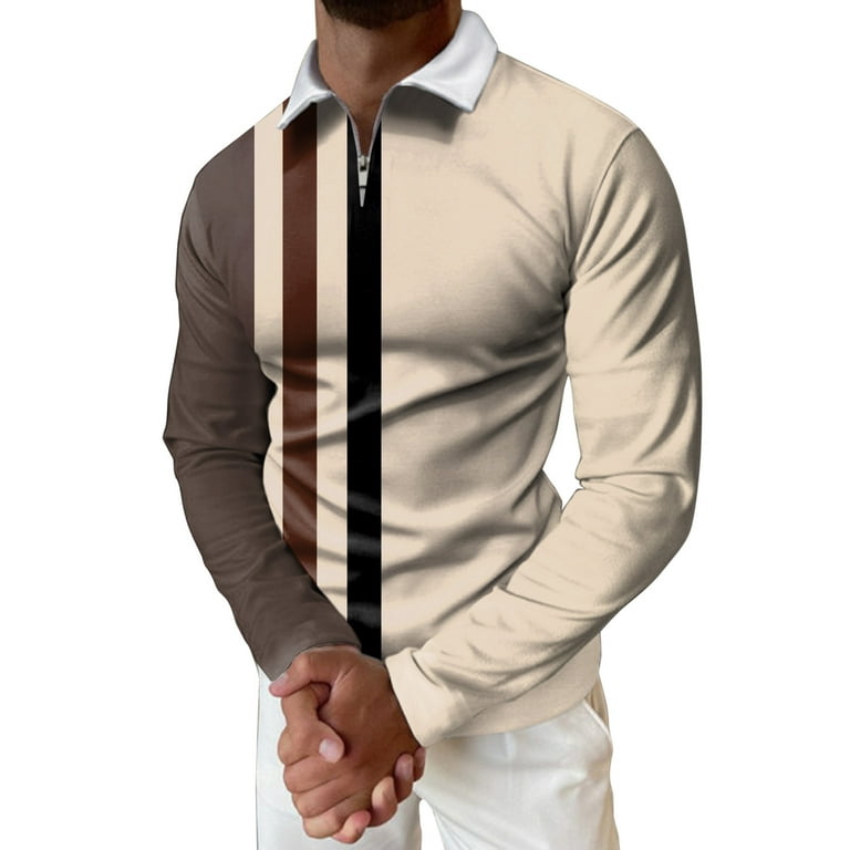 KaLI_store Mens Polo Shirts Men's Long Sleeve Polos Contrasting Colors  Design Golf T-Shirt Casual Polo Shirts Grey,XL 