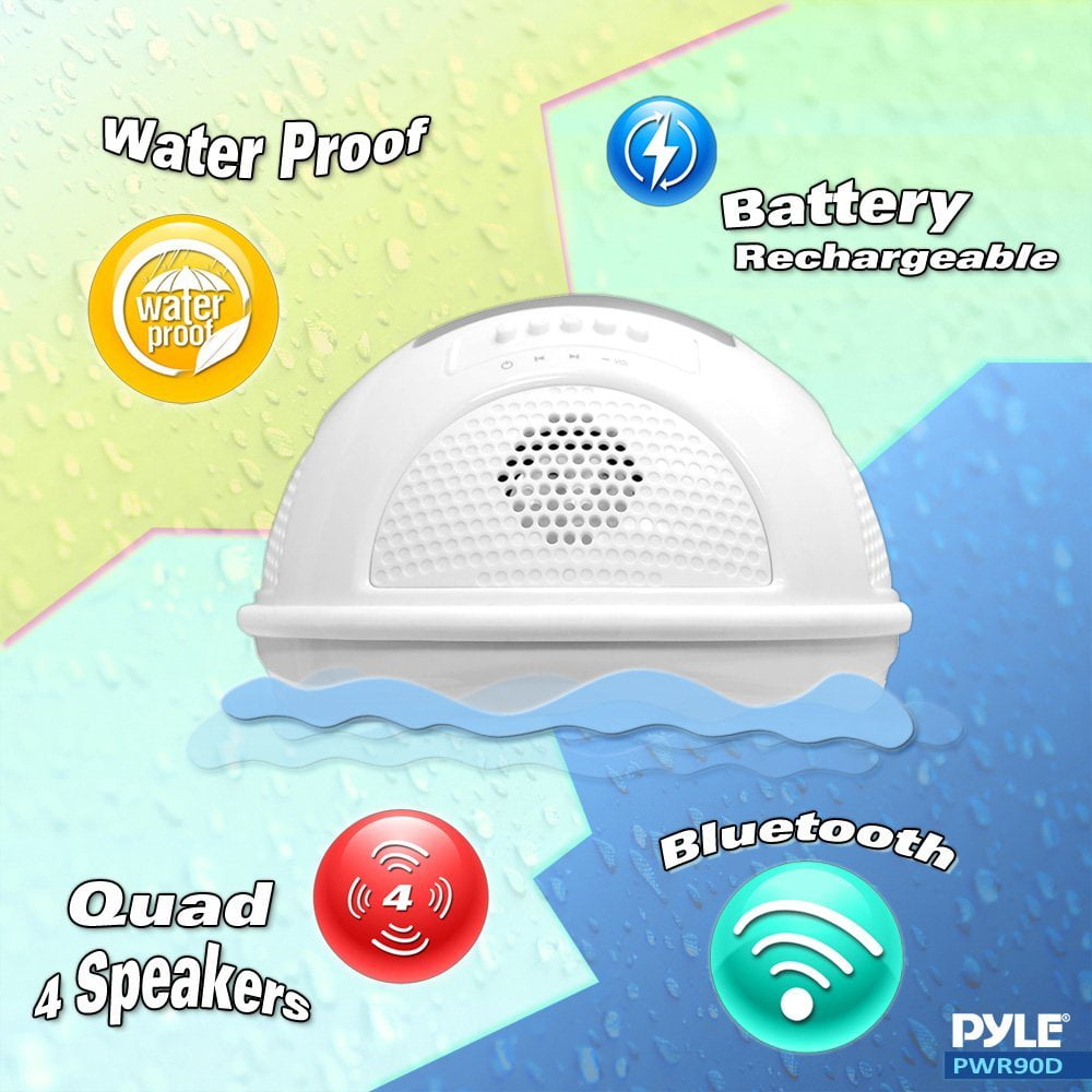 Pyle PWR90DBL Aqua Blast Waterproof Bluetooth Floating Pool Speaker System with Built-In Rechargeable Battery and Wireless Music Streaming