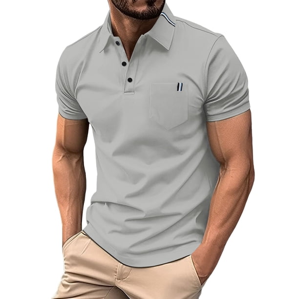 Camisa de manga corta lisa de verano para hombre - Camisetas informales para las fiestas - Material de poliéster - Tallas S-XXXL