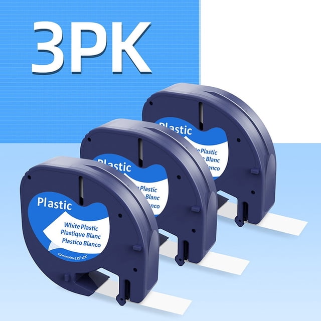 recambios para Dymo LetraTag 91201, 12 mm, cinta de plástico blanca LT-100H de 1/2"