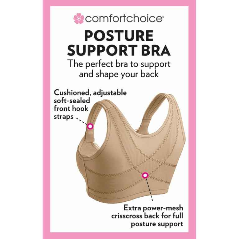 Comfort Choice Women's Plus Size Front-Close Embroidered Wireless Posture  Bra Bra