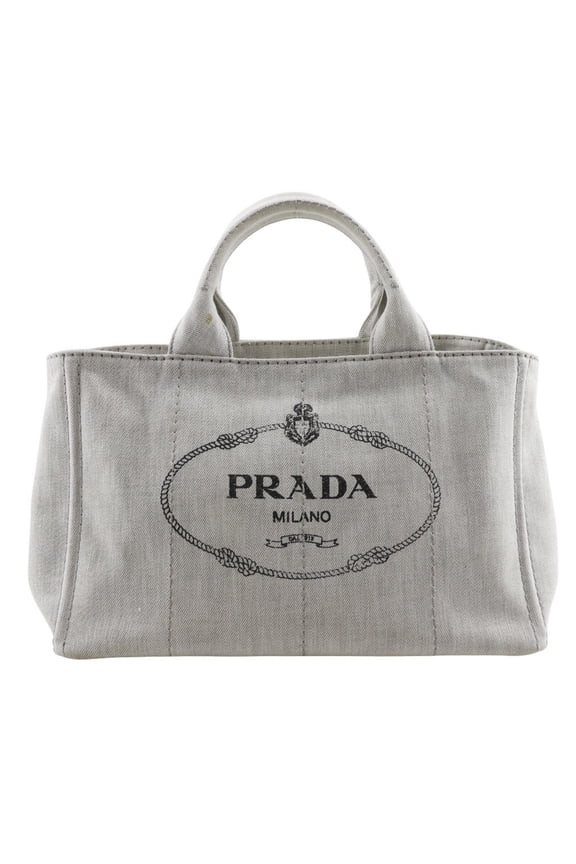 Pre-Owned Prada Canapa Handbag with Triangle Plate, 1BG439, Light Gray Denim, 2-Way,... (Fair)
