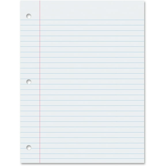 Pacon Wide Ruled Filler Paper - 100 Sheets - Wide Ruled - 0.38" Ruled Red Margin - 3 Hole(s) - 8" x 10 1/2" - White Paper - Smooth, Punched - 100 / Pack | Bundle of 5