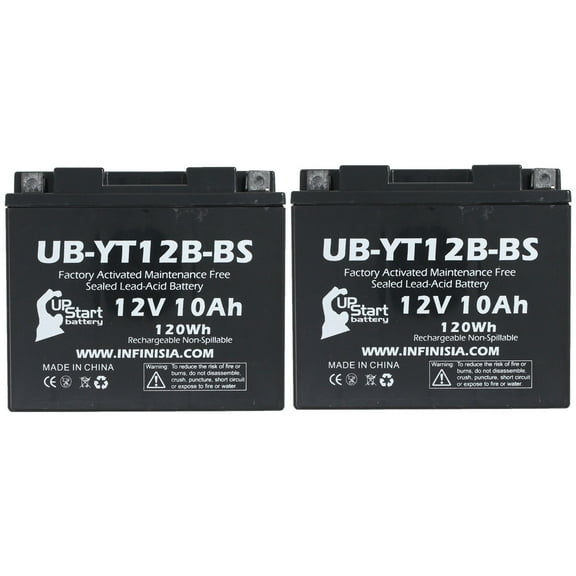 2-Pack UB-YT12B-BS Battery Replacement for 2003 Yamaha XVS650 V-Star (All) 650 CC Motorcycle - Factory Activated, Maintenance Free, Motorcycle Battery - 12V, 10AH, UpStart Battery Brand