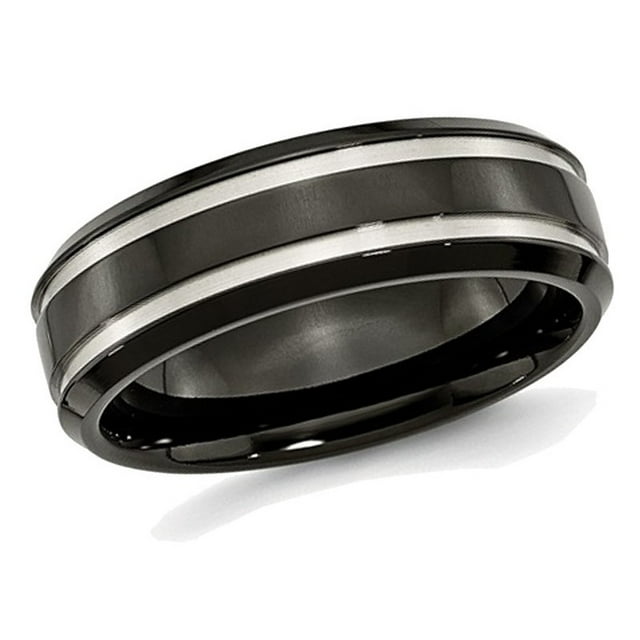 Bague Alliance pour Homme en Titane Noir 7 mm à Ajustement Confortable avec Rainure