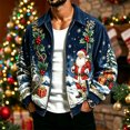 thumbnail image 2 of Sorvello Men's Boho Corduroy Christmas Pixel Print Full Zip Jacket Long Sleeve Loose Fit Collared Coat Top Winter Outerwear with Pockets for Men 2026 Blue XL, 2 of 5