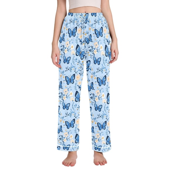 joogoo Women Butterfly Flowers Pajamas Pants Lounge Bottoms Pjs with Pockets M