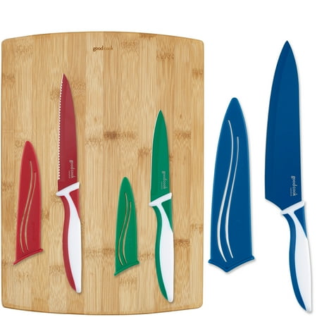 Knife Chopping Bowl - GoodCook Silver Knife Set with Bamboo Cutting Board, 4-Piece