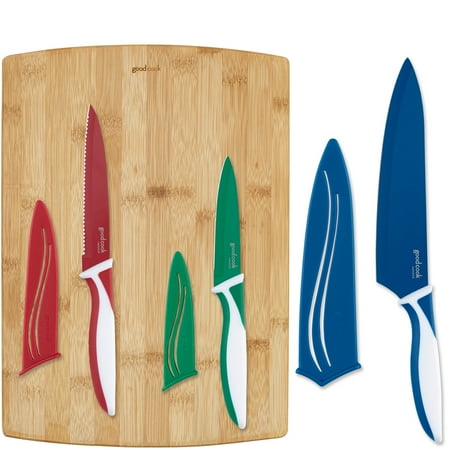 GoodCook Silver Knife Set with Bamboo Cutting Board, (Best Cutting Board Material For Knives)