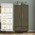 thumbnail image 5 of Armoire Wardrobe Closet with Drawers and 2 Fluted Doors 64.96 in Farmhouse Closet Wardrobe Cabinet with Hanging Rod Freestanding Wooden Bedroom Armoire Storage Cabinet with Shelf (1, Black), 5 of 7
