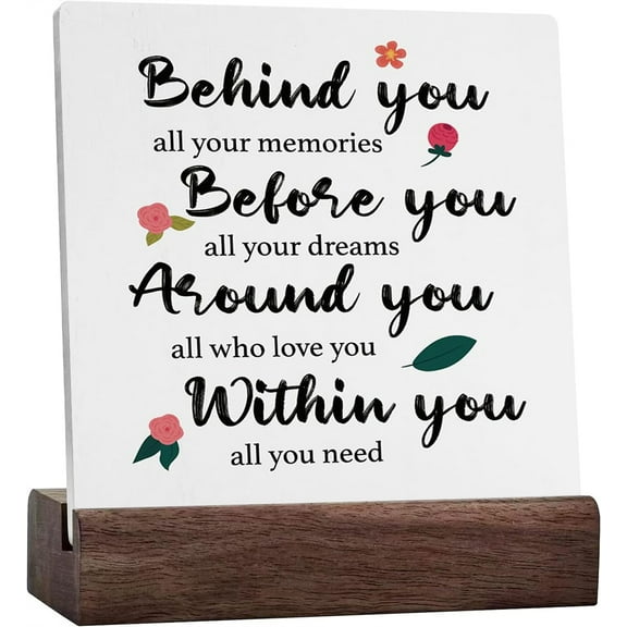 Ceramic Sign 4x4 Inch Graduation Gifts Senior Night Gifts Inspirational Birthday Gifts Farmhouse Home Decor For Bedroom Living Room Bathroom Plaque Sign with Wood Stand For Desk Shelf Table Decoration