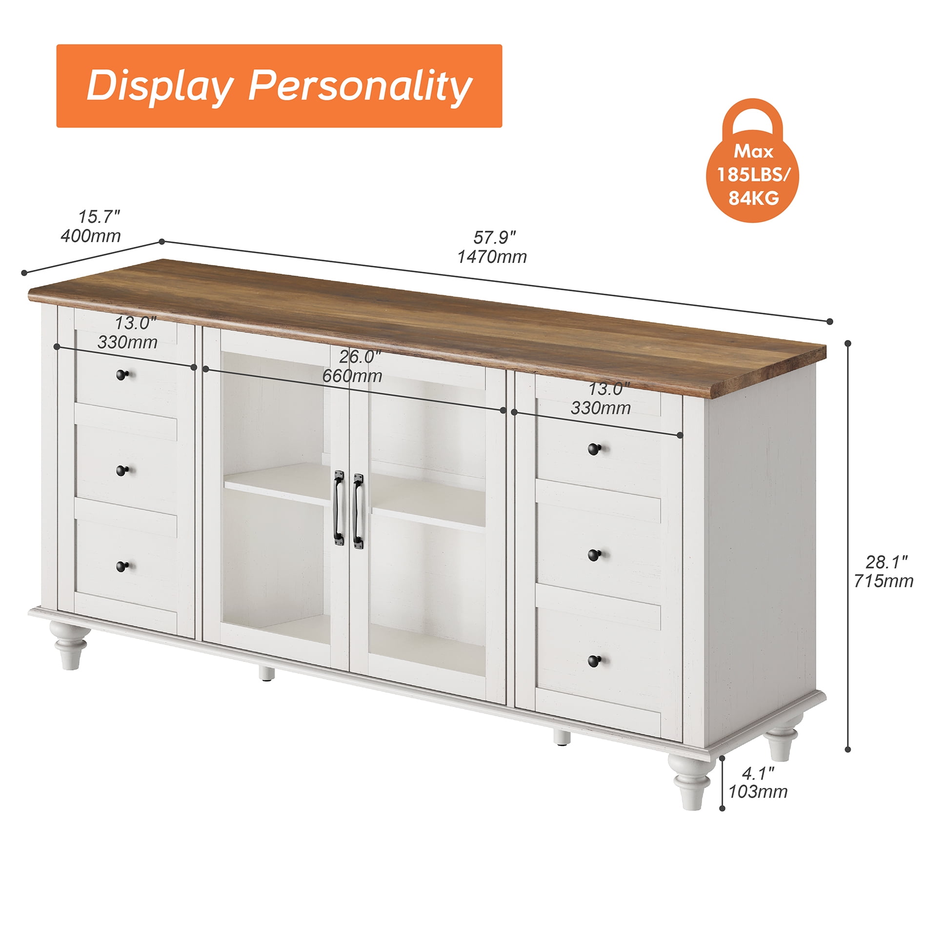 WAMPAT Sideboard Buffet Cabinets with Glass Door, Kitchen