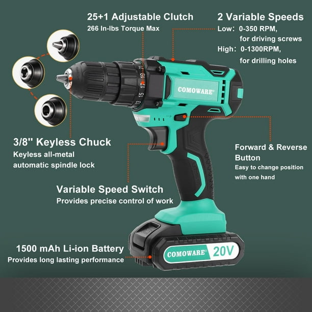 8/mo - Finance COMOWARE Cordless Drill Set, 20V Electric Power Drill Set,1 Battery & Charger, 3/8" Keyless Chuck, 2 Variable Speed, 266 In-lb Torque, 25 1 Position, Orange | Buy Now, Pay Later