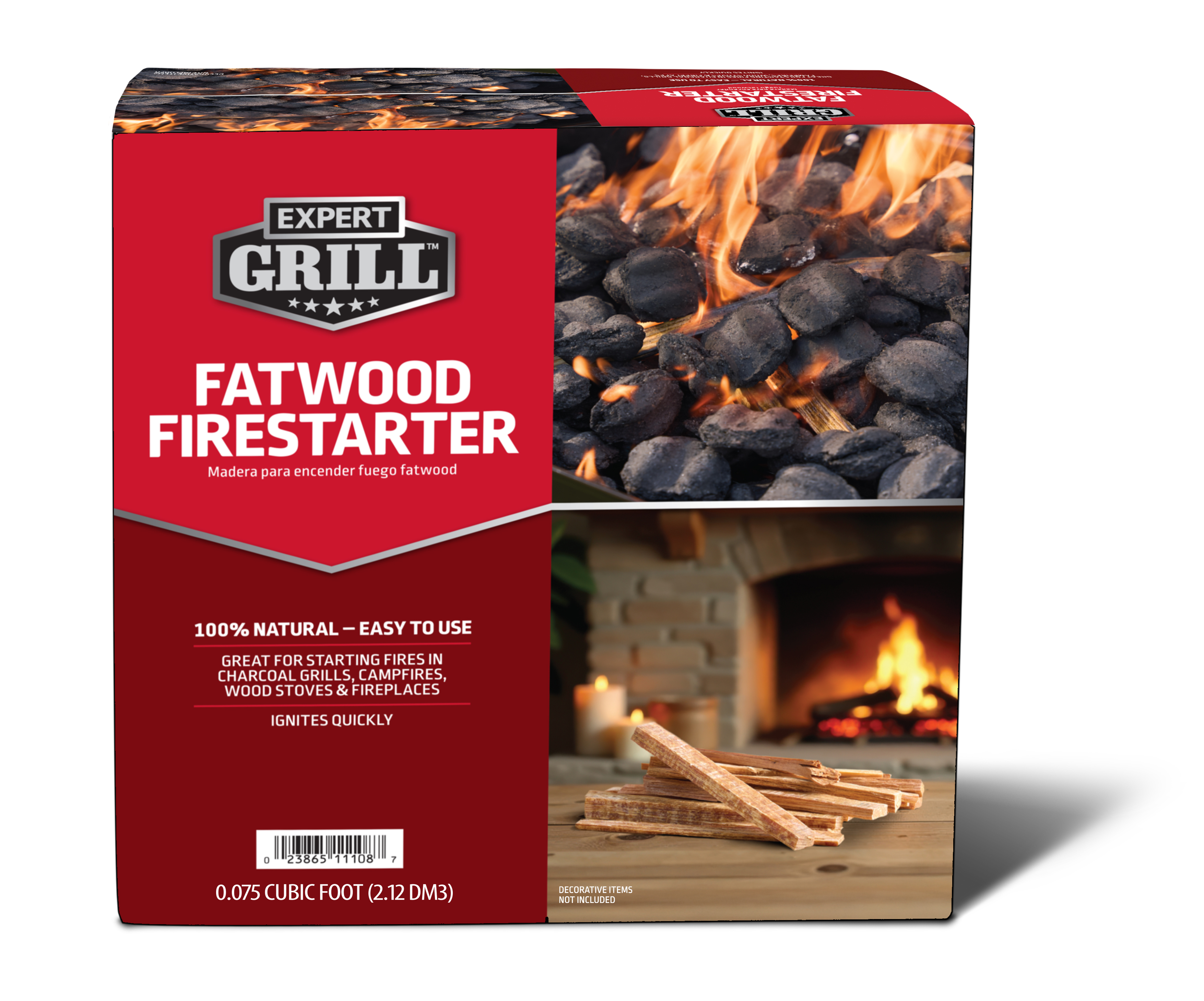 Expert Grill Fatwood Firestarter 3lb Box, No Chemicals or Additives, Salvaged Wood & Fiber
