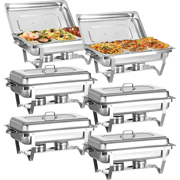 Jacgood Chafing Dish Buffet Set 6 Pack , 8QT Foldable Stainless Steel Catering Food Warmer W 1/3 Size Food Pan