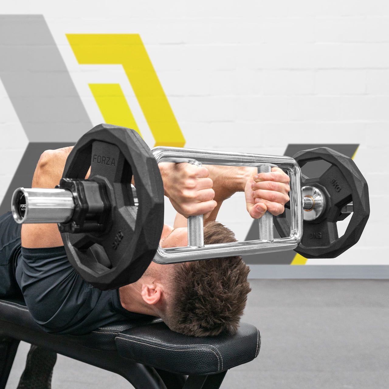 FORZA Olympic Tricep Bar | 20lb Steel Barbell with Chrome Finish – Strength Training for Triceps, Biceps & Shoulder Workouts