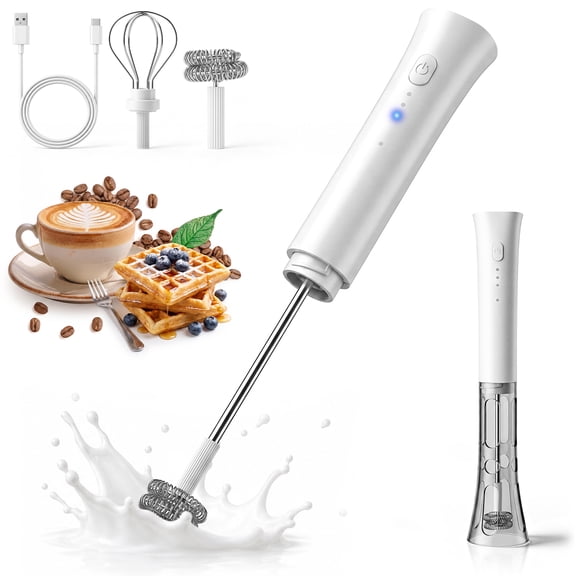 Milk Frother Rechargeable Handheld, Upgraded Milk Frother Wand with Hands-Free Stand, 2 Whisks 3 Speeds Electric Whisk, Stainless Steel Foam Maker for Coffee, Lattes, Cappuccino