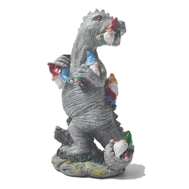 Estatua De Jardín De Dinosaurios Dinosaurio comiendo gnomo 10*16*25cm resina respetuosa con el medio ambiente para niños regalos para niños Likrtyny libre de BPA