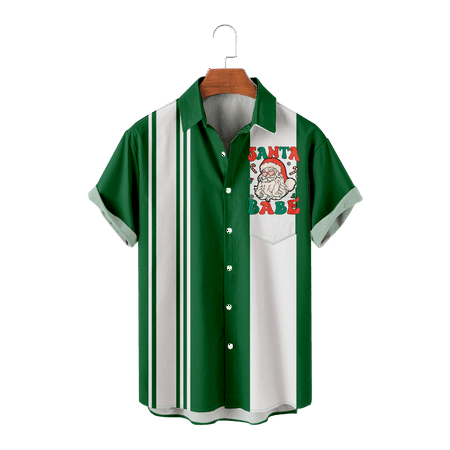 

MLSUN Youth Adult Santa Claus Casual Button-Down Short Sleeve Shirts Loose Fit Beach Aloha Shirt Relaxed-Fit Costume for Men Women