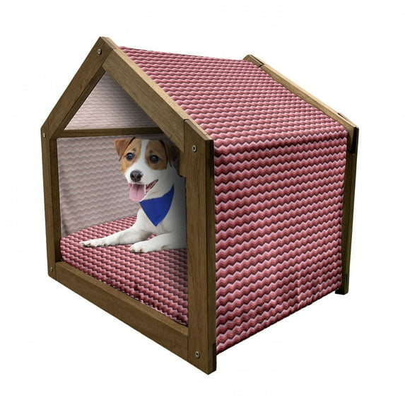 Chevron Pet House, Zigzag Colorful Chevron Ornament Motifs Symmetry Modern Feminine Theme, Outdoor & Indoor Portable Dog Kennel with Pillow and Cover, 5 Sizes, Burgundy Ruby Coral, by Ambesonne