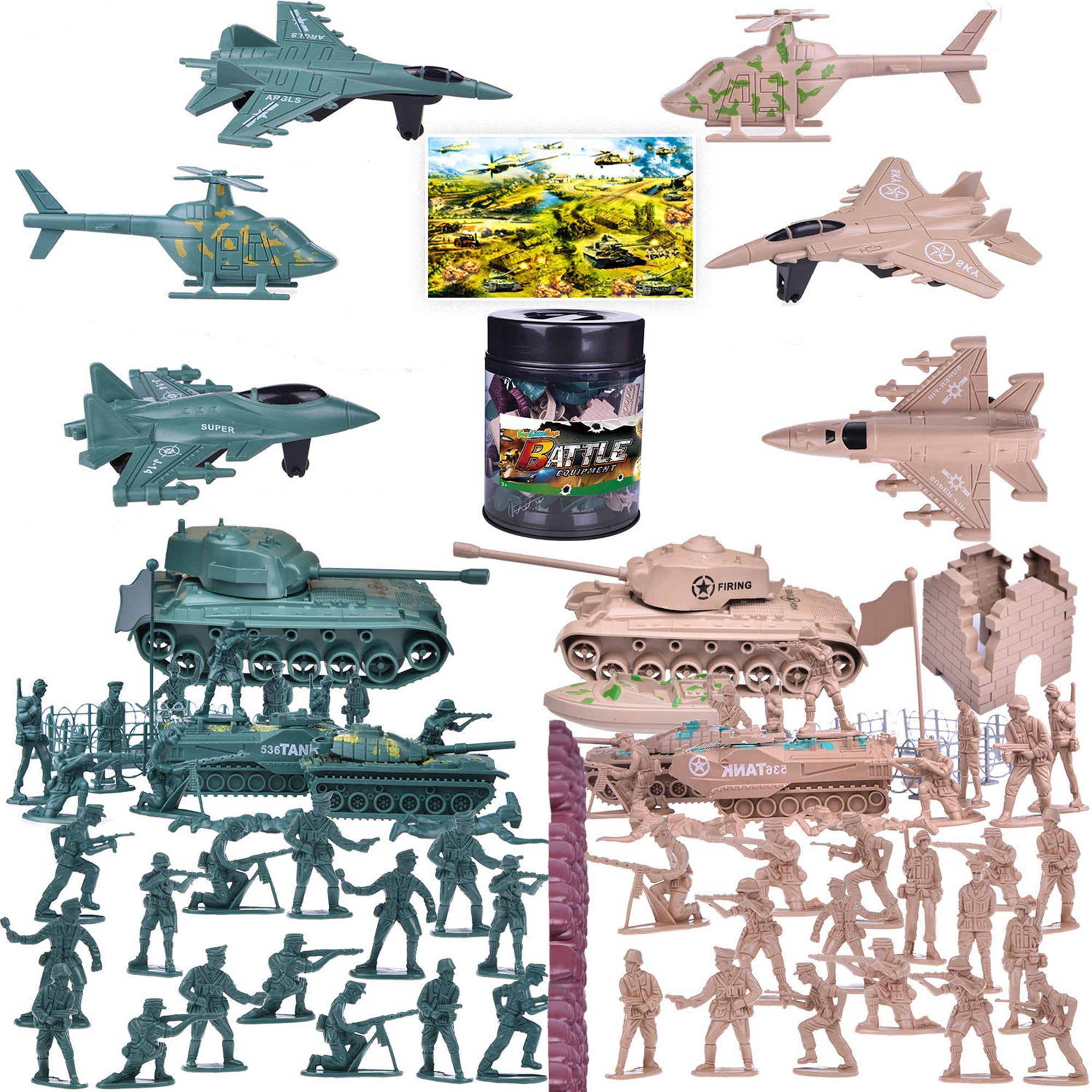 180 PCs Army Men Action Figures for Boys , WW 2 Military Figures Toy Set with a Map, Toy Tanks, Planes, Flags, Soldier Figures, Fences &amp; Accessories F-438