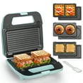 thumbnail image 2 of 3 in 1 Mini Belgian Waffle Maker, Aqua, 3 Removable Plates for Pancake/Grilled Cheese/Breakfast Sandwich, Multifunctional Breakfast Maker Machine, 2 of 8