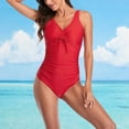 thumbnail image 2 of Fvwitlyh One Piece Swimsuits For Women Women'S Solid Color Swimsuit Ruched Tie Front Wireless Padded Bathing Suit, 2 of 5