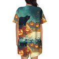 thumbnail image 4 of Womens Pajama Sets With Pocket, Halloween Black Cat Pumpkin Street Lounge Sets Short Sleeve Sleepwear PJ Sets for Women, 4 of 6