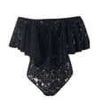 thumbnail image 5 of Black and Friday Clearance under $5 asdoklhq Womens Plus Capris,Womens Frill Off One Shoulder Lace Bodysuit Stretch Party Leotard Jumpsuit, 5 of 6