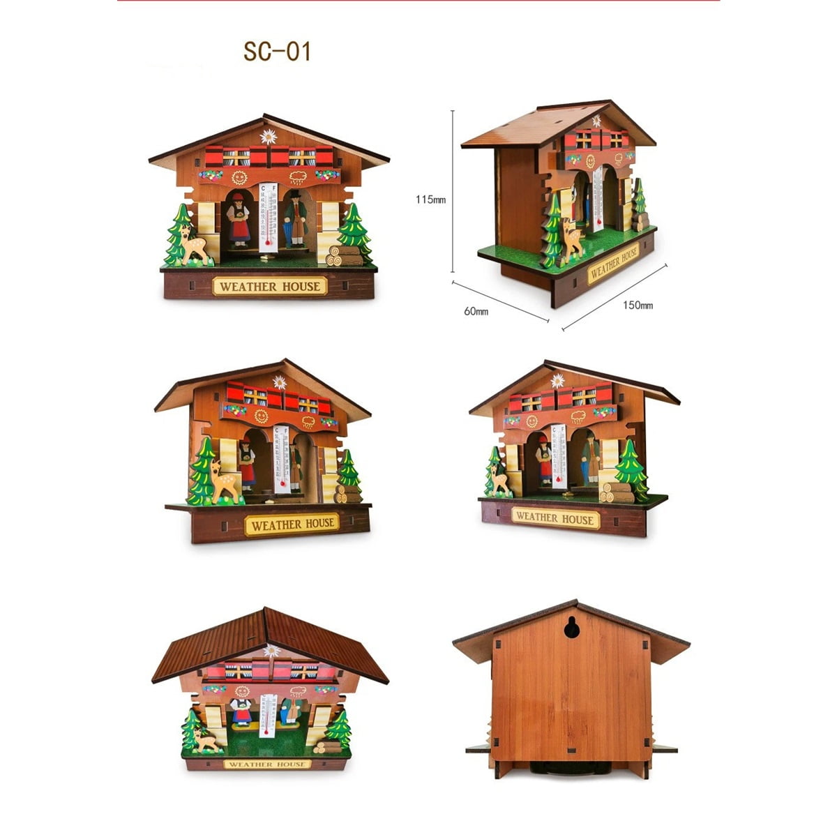 Creative Wooden House Barometer Thermometer,Wall Mounted Weather Hygrometer Home