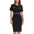 thumbnail image 1 of INSPIRE CHIC Robe Fourreau pour Femme à Manches Courtes, Couleur Contrastante, Élégante, Coupe Crayon, Robe Midi pour le Travail, S, Noir, 1 of 6