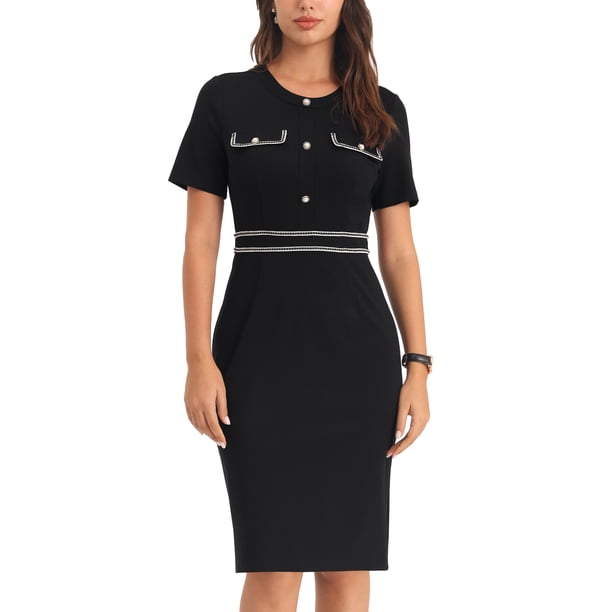 Vestido de tubo de manga corta para mujer Inspire Chic, elegante, con contraste de color, vestido midi para el trabajo, talla XL, negro