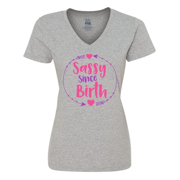 Inktastic Sassy Since Birth, Sassy, Sassy Girl, Arrow, Hearts Women's V-Neck T-Shirt