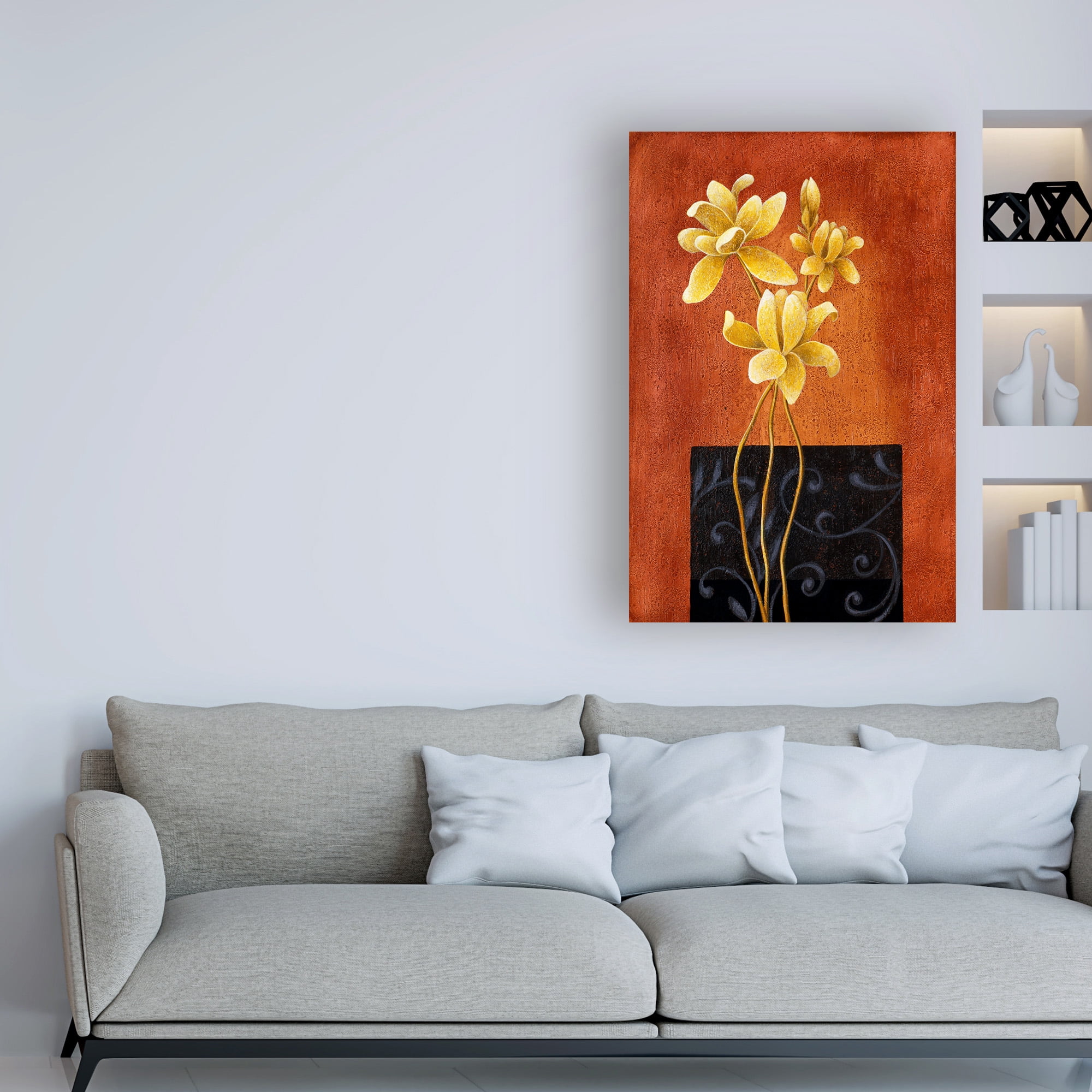 Trademark Fine Art 'Yellow Flowers On Orange' Canvas Art by Pablo Esteban