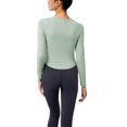 thumbnail image 2 of Women's Sports Fitness Yoga Long Sleeves Top With Chest Pad Sexy Hollow Tight Fitness Clothes Running Sports Top Casual Shirt, 2 of 9