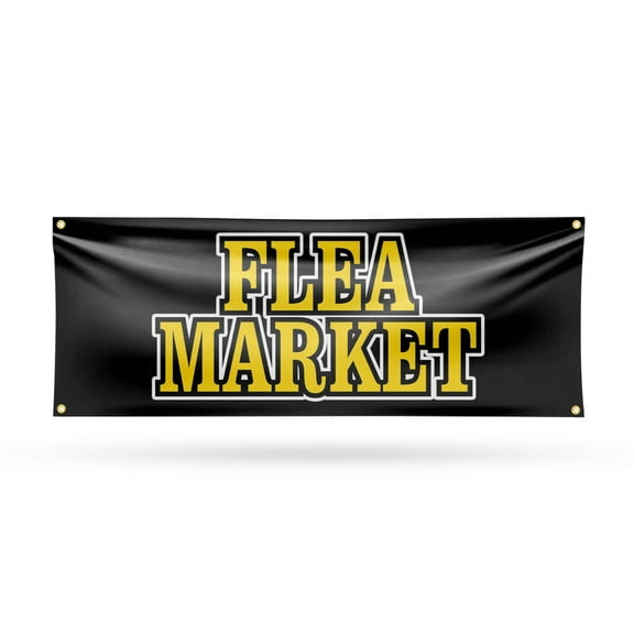 Flea Market Banner Sign 18 Inch x 48 Inch | 13 oz Vinyl with Metal Grommets | Heavy-Duty Single-Sided Outdoor Durable Printed High-Quality Weatherproof | Made in the USA