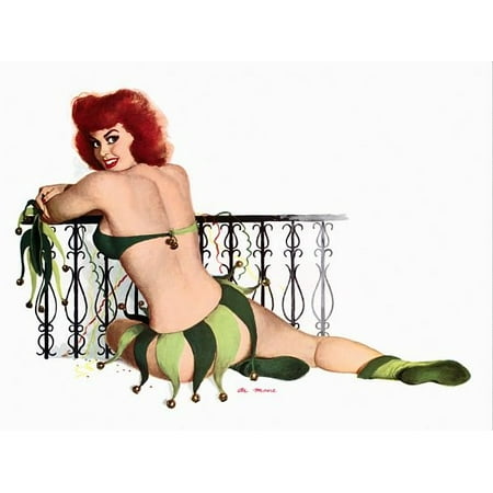 Pin Up Girl Redhead In Jester Costume Stretched Canvas -  (36 x