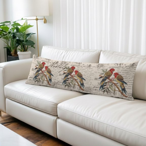 Farmhouse Birds Body Pillow Covers 20"x54", Country Envelope Postmark Rustic Botancial Soft Brushed Microfiber Breathable Throw Pillow Covers, Decorative Pillowcase with Zipper for Couch Sofa Bedroom