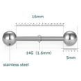 thumbnail image 3 of LAURITAMI 14G Surgical Steel Tongue Rings Tongue Rings Stainless Steel Barbell Tongue Straight Ring Retainer Nipple Ring Bar Length 16mm For Women Men, 3 of 3